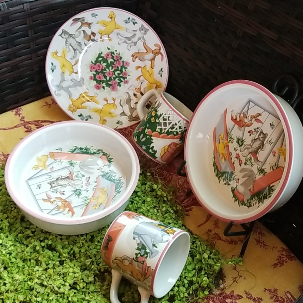 Vtg TIFFANY & Co. 1992 Animals GENDER Neutral Dishes PLAYGROUND 5 PC Set MINT EC - Picture 6 of 14